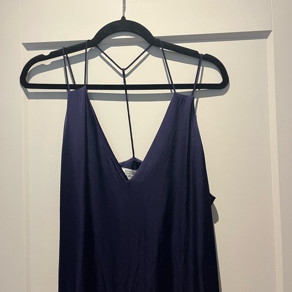 & Other Stories Satin Double Strap Minimalist Deep Blue Midi Dress - Picture 3 of 8